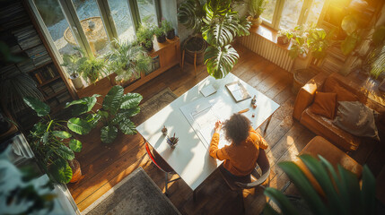 Architect working from home office surrounded by plants