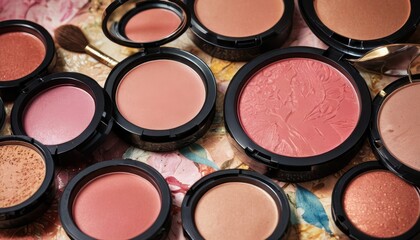 Makeup Collection Blush Palette with Different Shades and Textures.