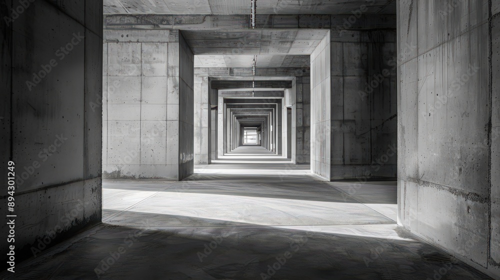 Poster focus on the symmetry and repetition of warehouse architecture, creating abstract compositions with 