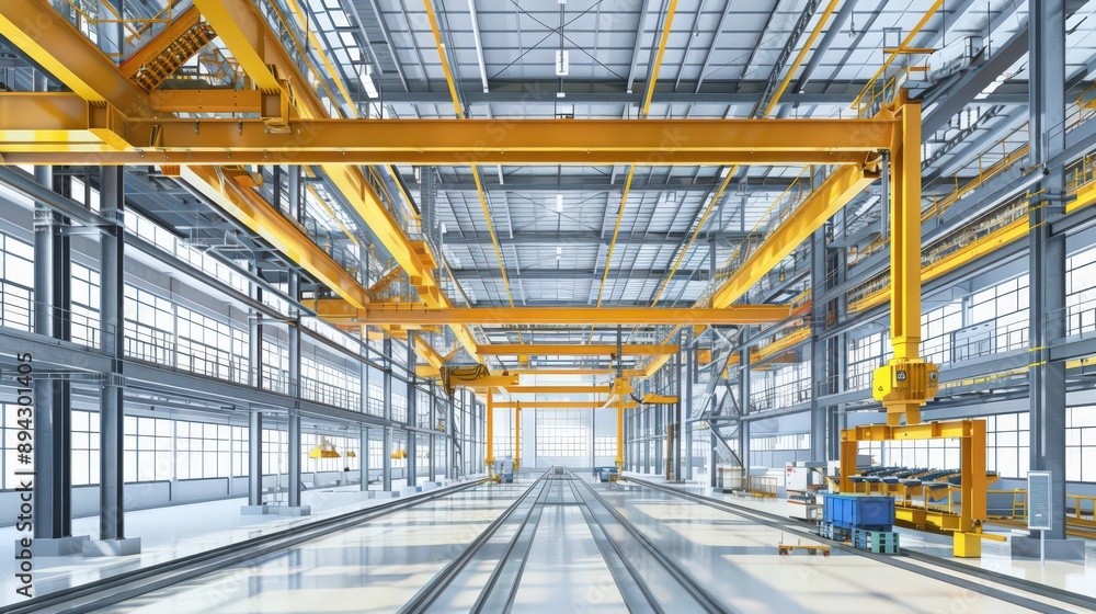 Poster focus on the synchronized movements of automated cranes and machinery assembling structural componen