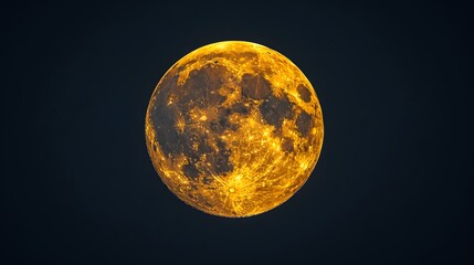 Naklejka premium A stunning close-up of a bright orange full moon against a dark night sky, evoking a sense of wonder and tranquility.