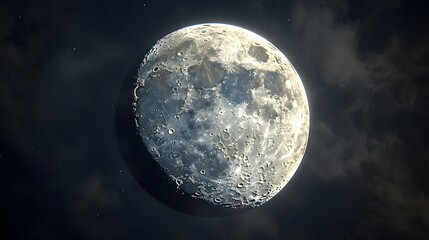 A stunning close-up of a full moon illuminated against a dark sky, showcasing intricate lunar details and textures. 