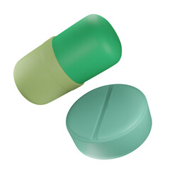 3D rendering of tablet and capsule. Icon illustration. Tablet and capsule 3D illustration. Medicine illustration. Medicine icon