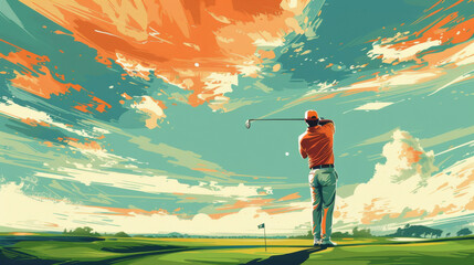 A golfer stands with their back to the green, preparing to swing their driver and drive the ball down the fairway.