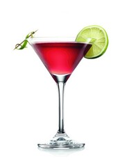 Red Cocktail with Lime Garnish in Martini Glass