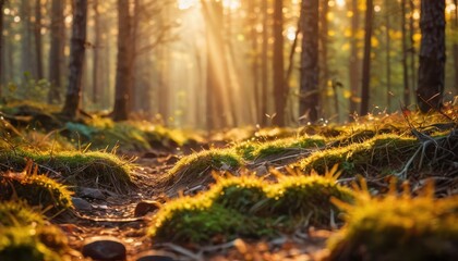 Sunlight Filtering Through Trees in a Forest