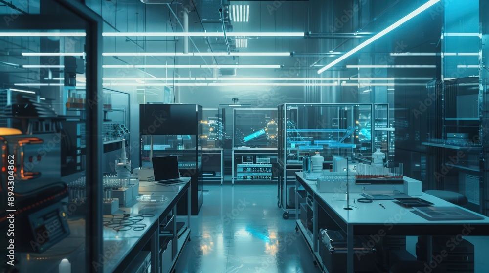 Poster research lab where ai and quantum computing accelerate innovation and problem-solving in various sci