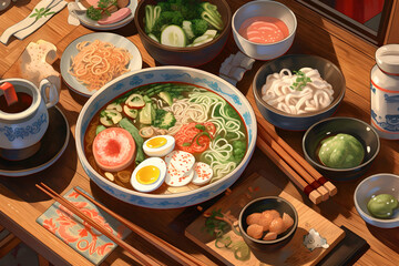 Japanese Food Table: Ramen, Noodles, & More