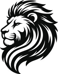 Adobe Illustrator Artwork lion head, with a full mane flowing in the wind. The lion's expression is regal and confident 