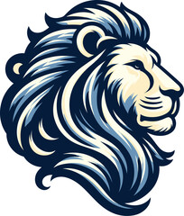 Adobe Illustrator Artwork lion head, with a full mane flowing in the wind. The lion's expression is regal and confident 