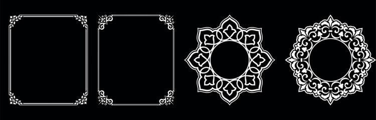 Set of decorative frames Elegant vector element for design in Eastern style, place for text. Floral black and white borders. Lace illustration for invitations and greeting cards.