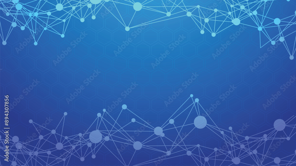 Poster banner design, network connection with lines and dots. blue global communication banner with technol