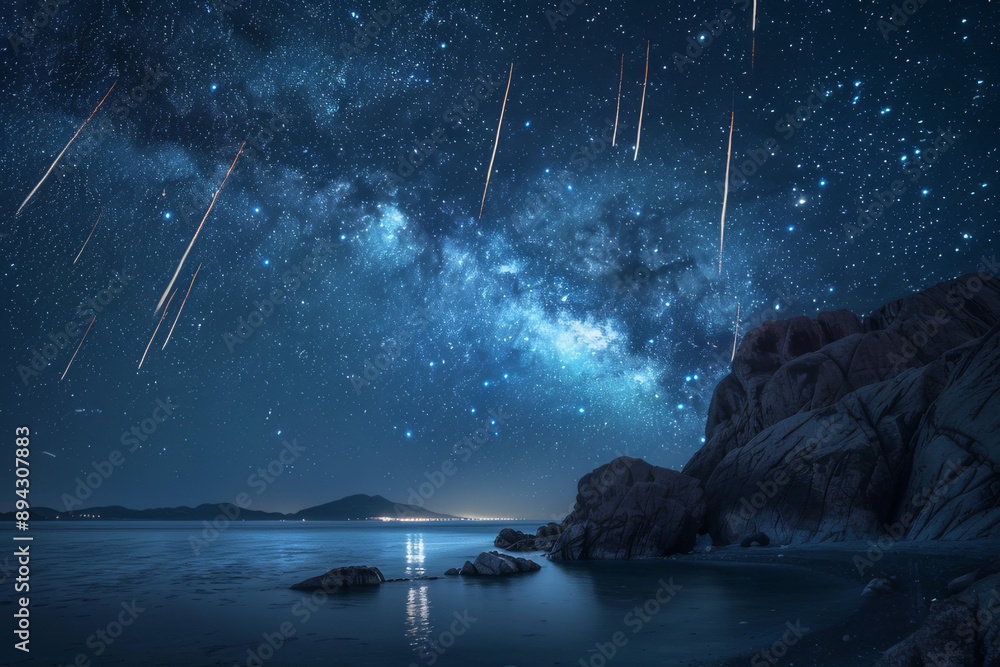 Canvas Prints an image showcasing a spectacular meteor shower lighting up the night sky, with streaks of meteorite