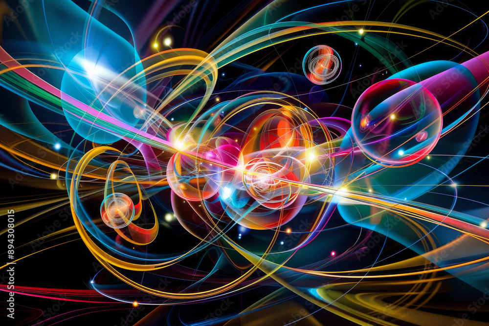 Wall mural the dynamic paths of electrons orbiting an atom, focusing on the abstract patterns and energy levels