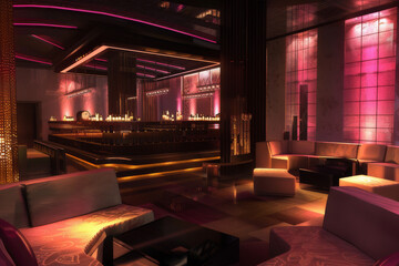 An elegant VIP lounge within a night club, showcasing the exclusive and luxurious aspect of nightlife - Generative AI
