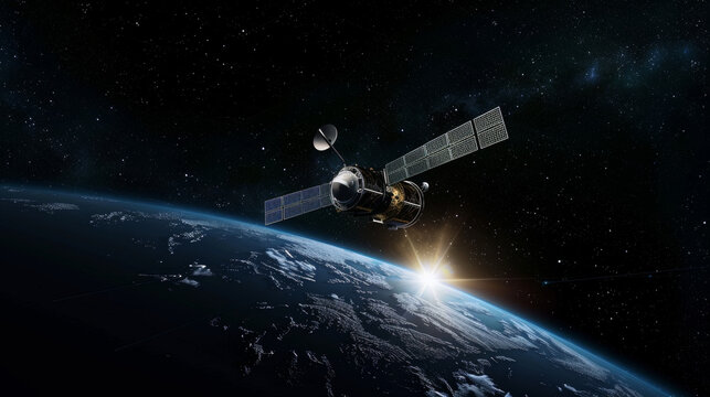 A space satellite called Express A, which is a modern telecommunications satellite, is alone in space.