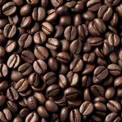 Fototapeta premium coffee beans stacked in a neat, organized pile. The top view should highlight the texture and shine of the beans
