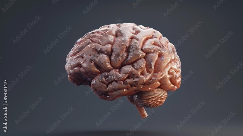 Poster detailed 3d render of the human brain with luminous neurons and synaptic connections, emphasizing ne