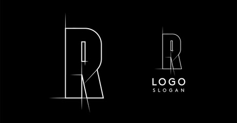 Letter R pencil drawn, architectural blueprint logo design, construction plan, technical drawing. Ideal for corporate branding, industrial projects, engineering firms. Vector illustration