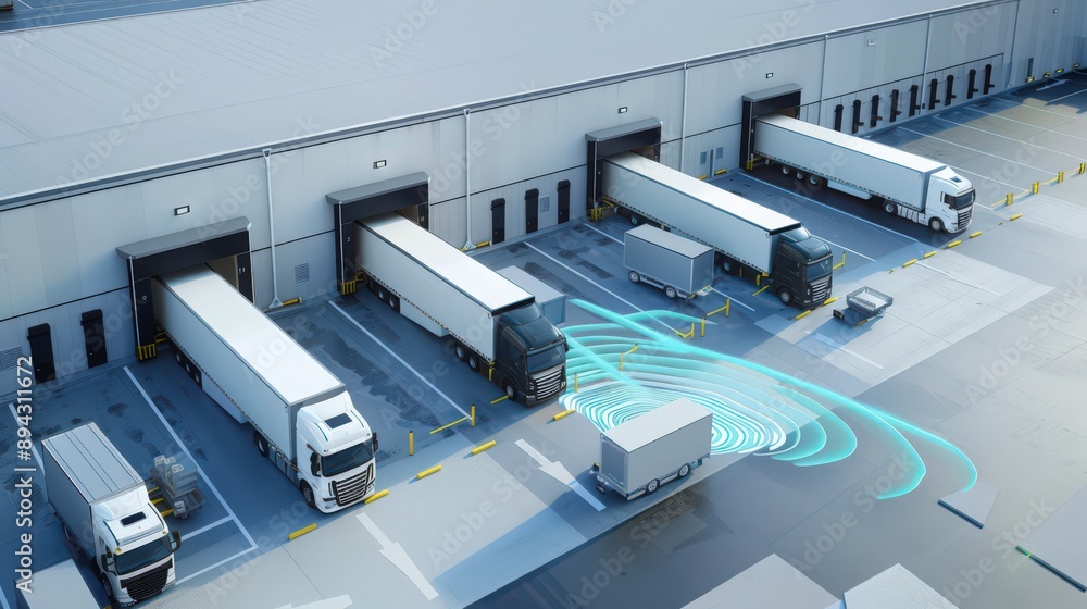 Poster loading docks with advanced dock management systems (dms) optimize scheduling, queuing, and truck as