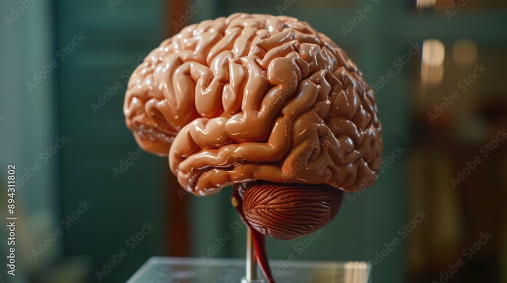 Poster detailed close-up of a human brain with emphasized neural connections and synapses, illustrating adv