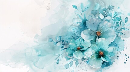 Luxury design with flowers and turquoise watercolor splash