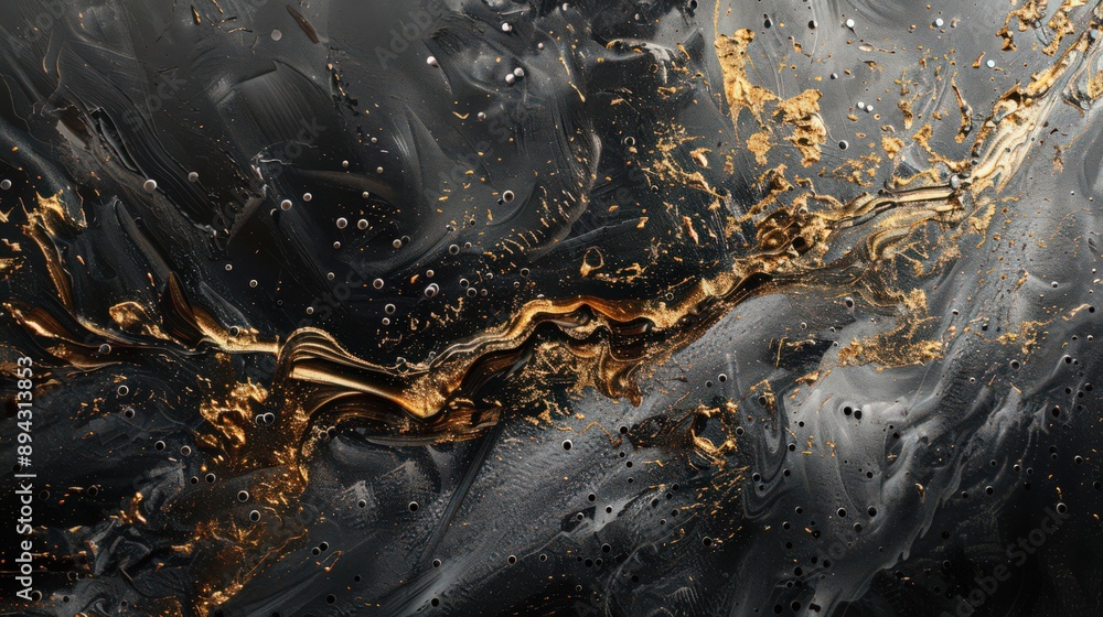Poster metallic accents gleam against a dark backdrop, adding depth and sophistication to the abstract art