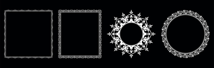 Set of decorative frames Elegant vector element for design in Eastern style, place for text. Floral black and white borders. Lace illustration for invitations and greeting cards.