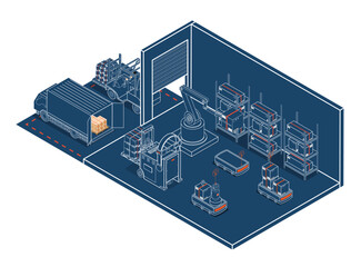 Obraz premium Smart Warehouse Technology and Automated Warehouse Robots Concept with Automated Guided Vehicles (AGVs) and Autonomous Mobile Robots (AMRs). Vector illustration EPS 10