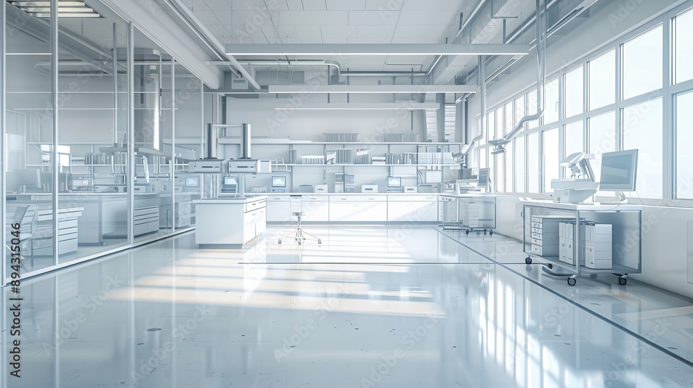 Aufkleber modern empty science laboratory interior with advanced equipment and ample copy space for text - ide