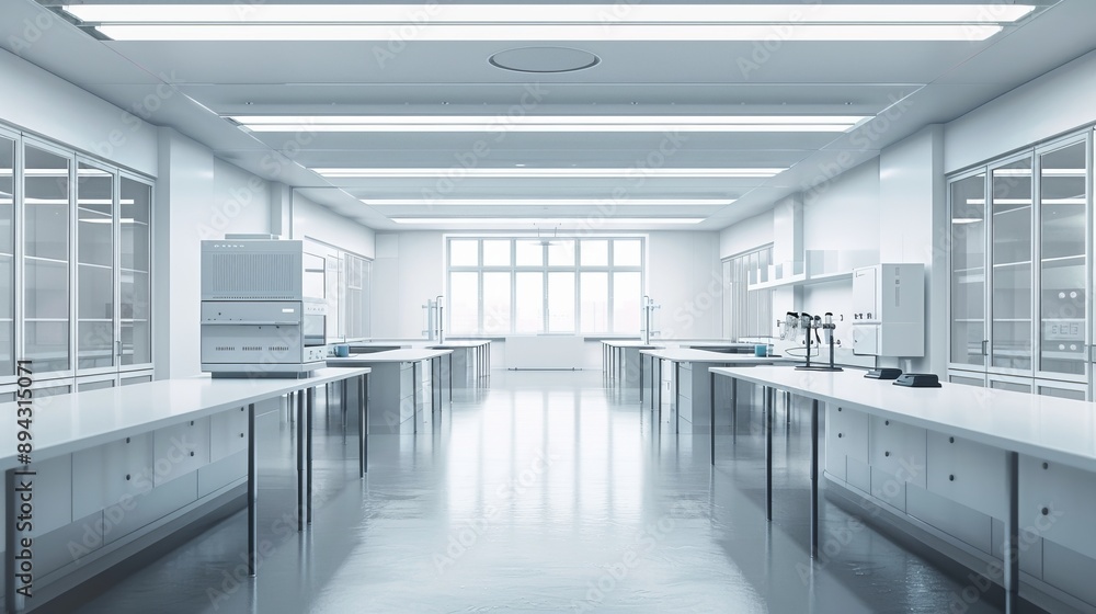 Aufkleber modern empty science laboratory interior with advanced equipment and ample copy space for text - ide