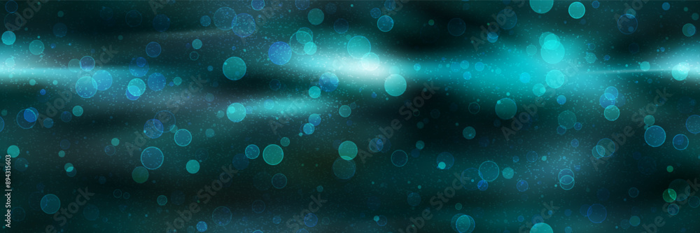 Wall mural sparkling teal blue gradient seamless pattern with bokeh effect. fantastic bg with bubbles and blurr