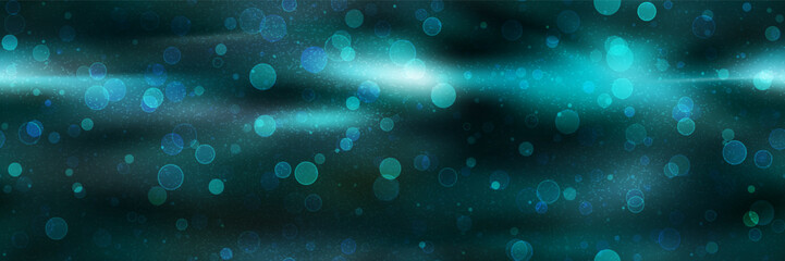 Sparkling teal blue gradient seamless pattern with bokeh effect. Fantastic bg with bubbles and blurred circles. Abstract vector illustration with gradient mesh and overlay texture © Kusandra