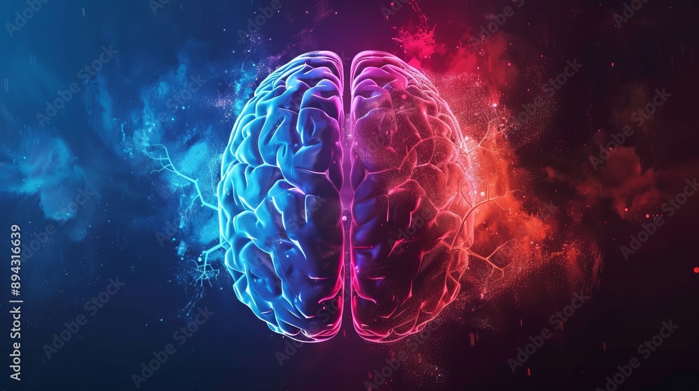 Poster illustration of left and right brain functions highlighting analytical and creative aspects with col