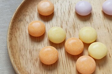 Colorful sweet candy in container