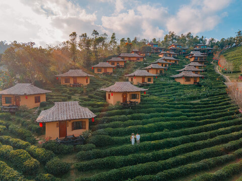 Chinese boats and a cloudy sunset at Ban Rak Thai village Thailand