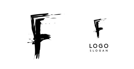 Brushstroke handdrawn letter F. Creative modern logo design, grunge imprint stylish initial logotype for corporate branding, business identity, and professional logos. Vector illustration