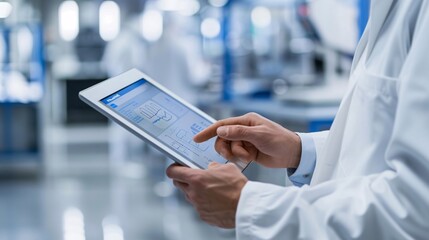 Scientist working with a digital tablet in a modern lab