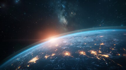 Fototapeta premium Earth from Space with Milky Way and City Lights