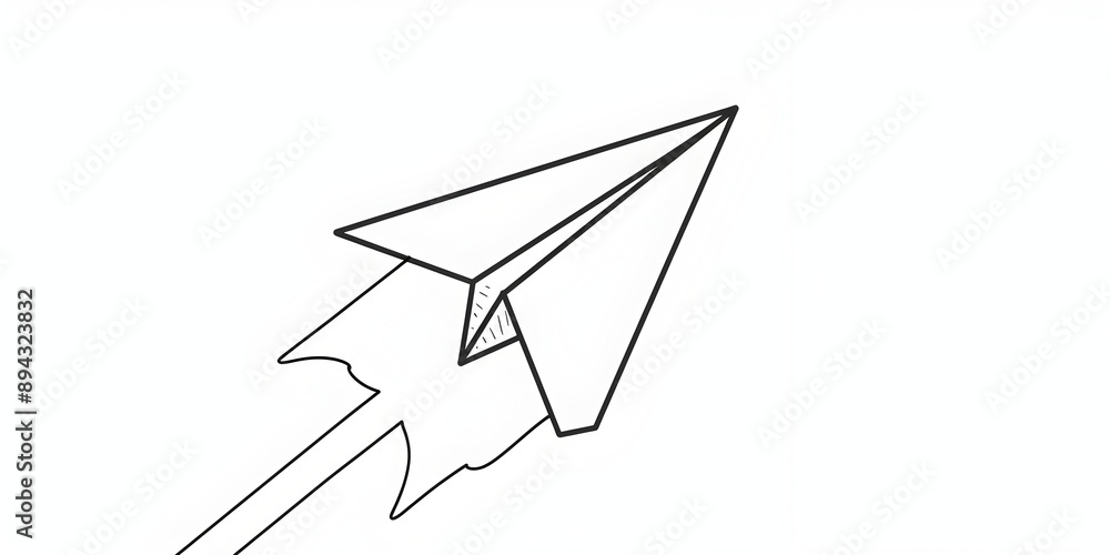 Poster one line drawing style, using simple lines, a paper plane shaped as an arrow pointing upwards, symbo