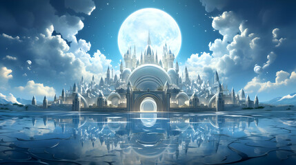 Fantasy Castle Under a Full Moon