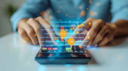 Businessman Analyzing Financial Data with Calculator and Chart