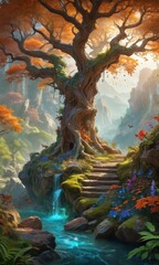 Obraz premium Ancient Tree in a Fantasy Landscape.