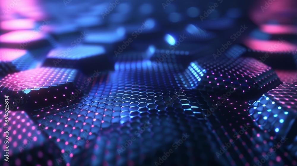 Poster abstract background of modern science and technology featuring hexagonal shapes and wireframe spot s