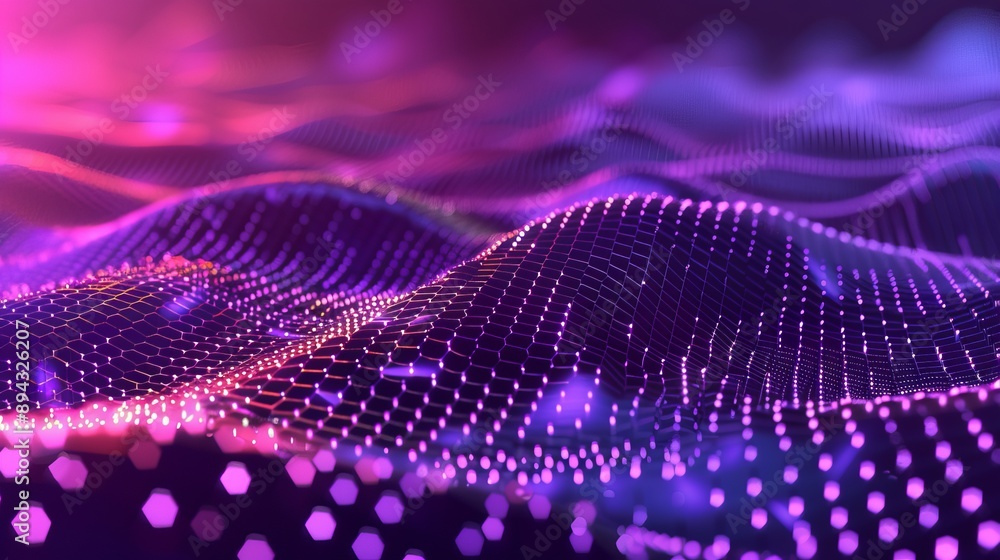 Poster abstract background of modern science and technology featuring hexagonal shapes and wireframe spot s