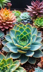 Fototapeta premium Close Up of Succulents with Blue-Green Leaves.