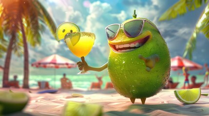 Lime Character Enjoying a Cocktail on the Beach