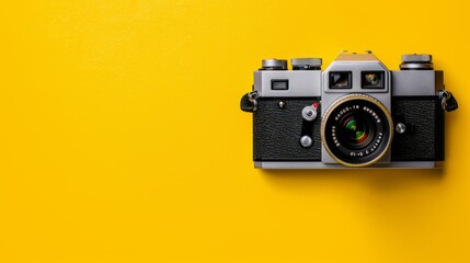 Fototapeta premium Vintage Camera on Yellow Background.