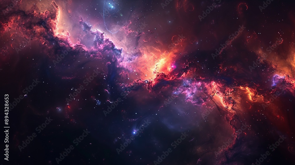 Wall mural colorful nebula gas cloud illuminating deep outer space with vibrant stellar gases and cosmic dust -