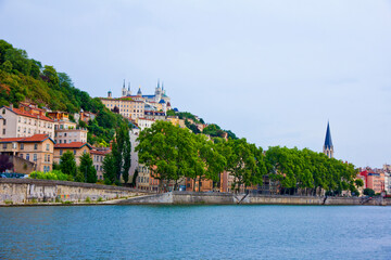 Naklejka premium Townscape of Vieux Lyon (Old Town) from Fourvière Hill in Lyon, France (UNESCO World Heritage Site).